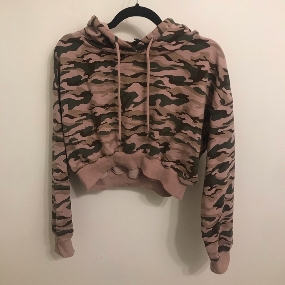NUDE BRAND CROPPED CAMO HOODIE SWEATSHIRT